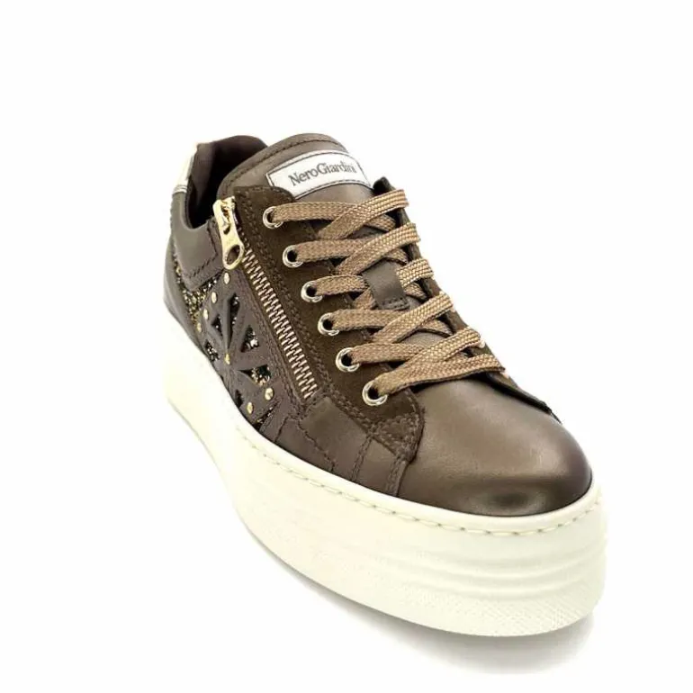 Nero Giardini Baskets Plateforme Fermeture Éclaire Nero Giardin 1411611 D322 Cuir Bronze New
