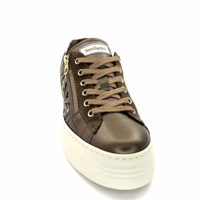 Nero Giardini Baskets Plateforme Fermeture Éclaire Nero Giardin 1411611 D322 Cuir Bronze New