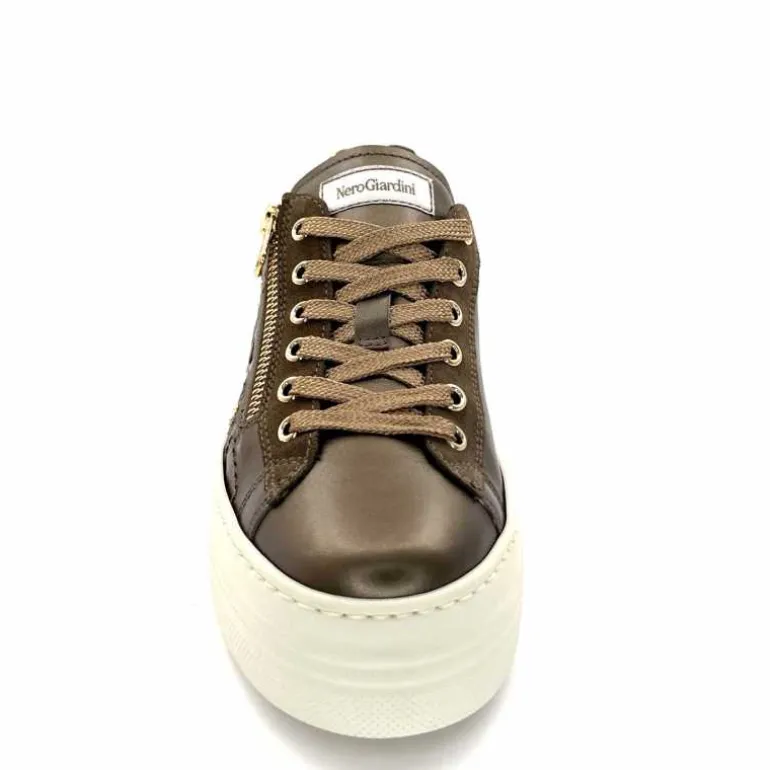 Nero Giardini Baskets Plateforme Fermeture Éclaire Nero Giardin 1411611 D322 Cuir Bronze New