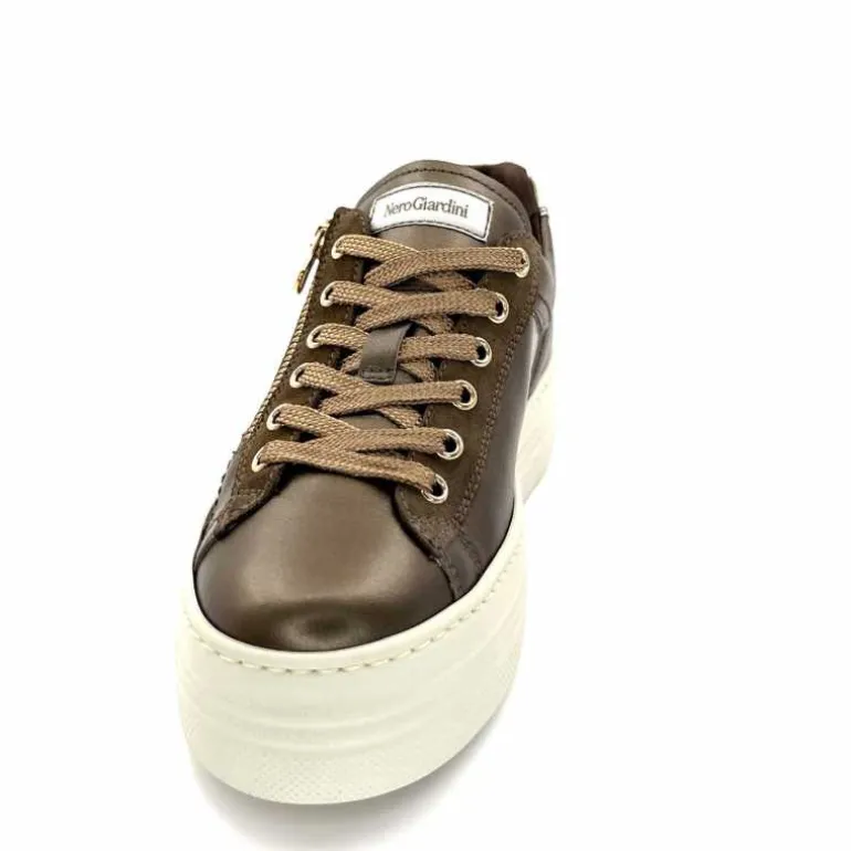 Nero Giardini Baskets Plateforme Fermeture Éclaire Nero Giardin 1411611 D322 Cuir Bronze New