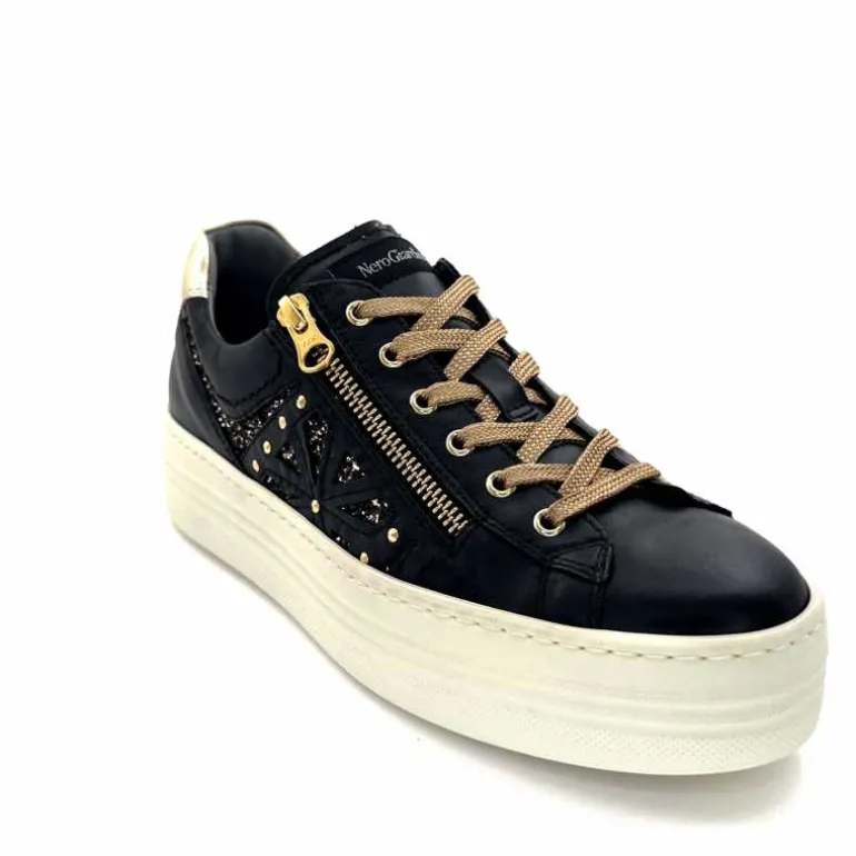 Nero Giardini Baskets Plateforme Fermeture Éclaire Nero Giardin 1411610 D100 Cuir Noir Clearance