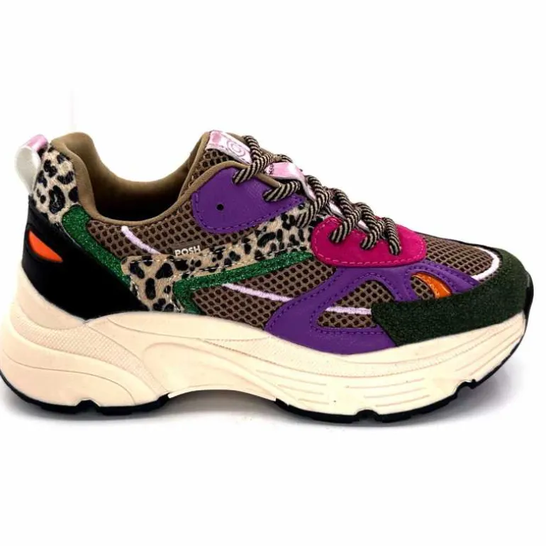 poelman Baskets Posh 1210810 Textile DK Green Multicolore Vert Cheap