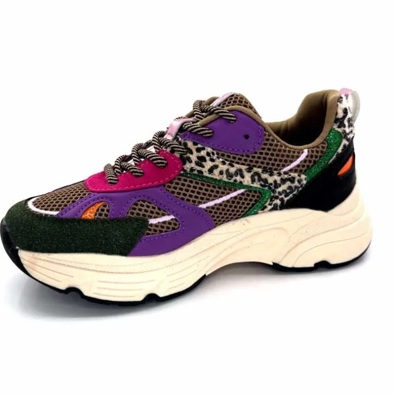 poelman Baskets Posh 1210810 Textile DK Green Multicolore Vert Cheap