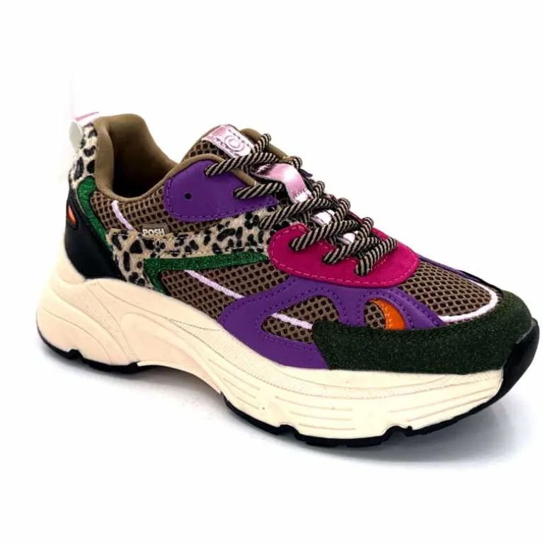 poelman Baskets Posh 1210810 Textile DK Green Multicolore Vert Cheap