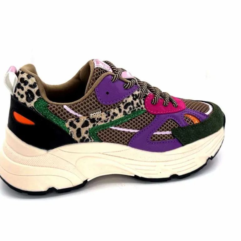 poelman Baskets Posh 1210810 Textile DK Green Multicolore Vert Cheap