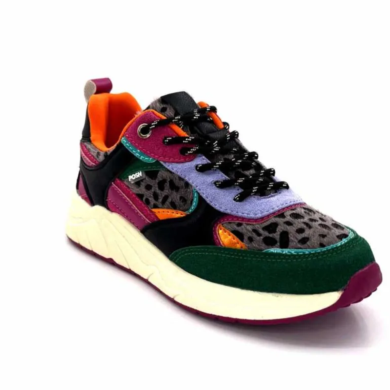 poelman Baskets Posh 193332 Textile Golf Green Multicolore Vert Sale
