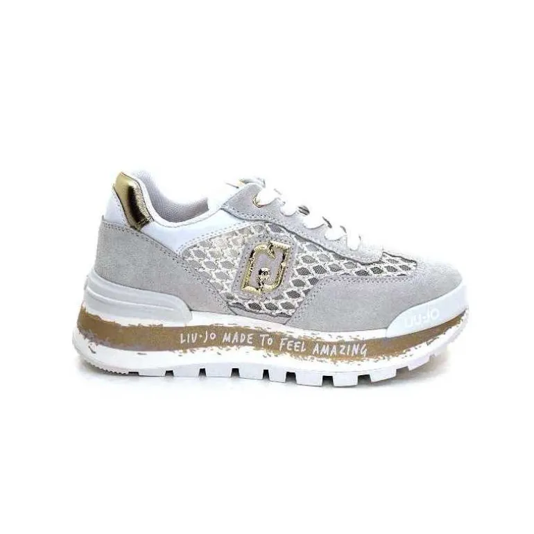 Liu.Jo Baskets Running Ba4001 Daim Gris Blanc Flash Sale