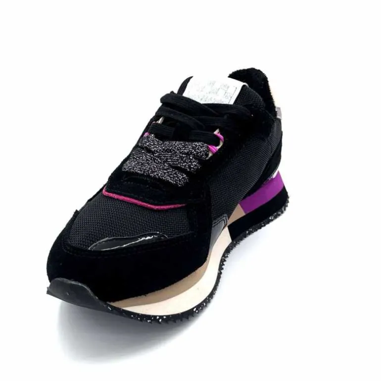 No Name Baskets Running Mia Jogger W Cuir Noir Fushia FushiaNoir Hot