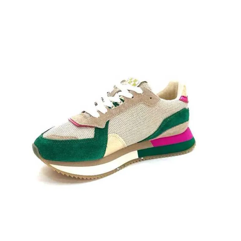No Name Baskets Running Mia Jogger W Daim Émeraude Beige Textile Beige et Fushia Vert Cheap