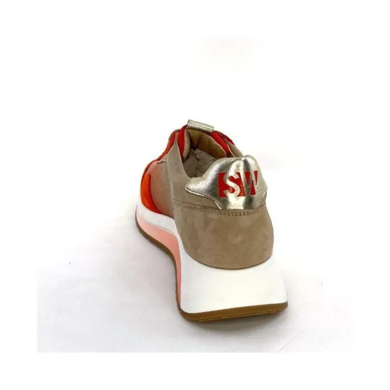 Softwaves Baskets Running 89401011 Cuir Daim Beige Orange Sale