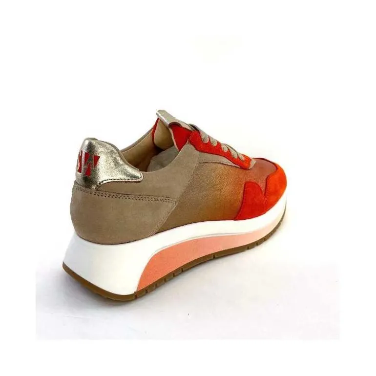 Softwaves Baskets Running 89401011 Cuir Daim Beige Orange Sale