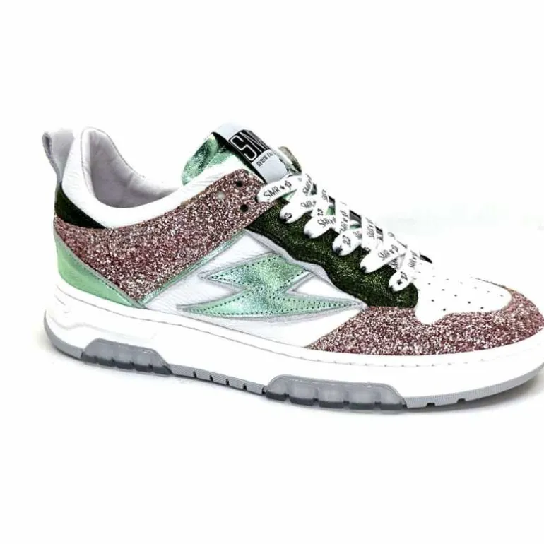 Semerdjian Baskets SMR Chita 11377 Cuir Blanc Glitter Rose Vert Best Sale