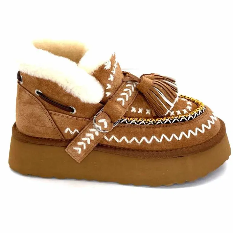 nanku srls Boots Fourrées Mouton Nan-Ku Dfh-11 Daim Camel Marron Best Sale