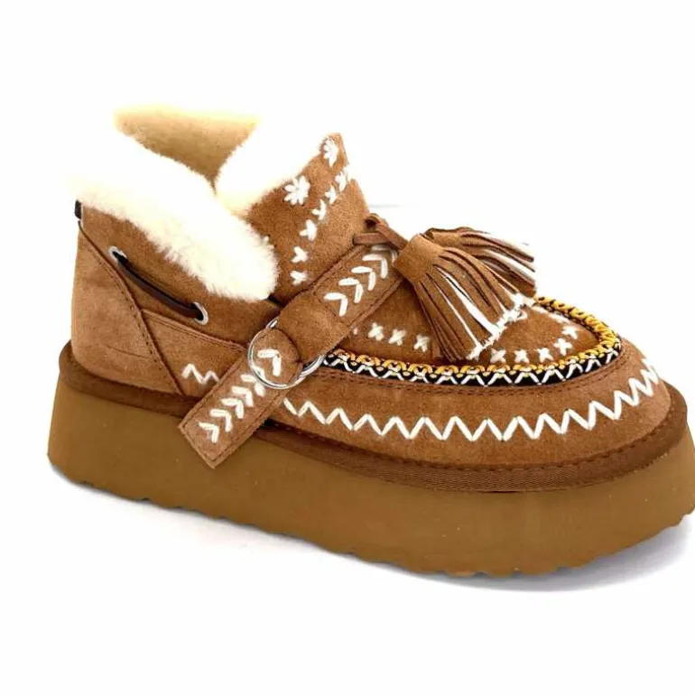 nanku srls Boots Fourrées Mouton Nan-Ku Dfh-11 Daim Camel Marron Best Sale