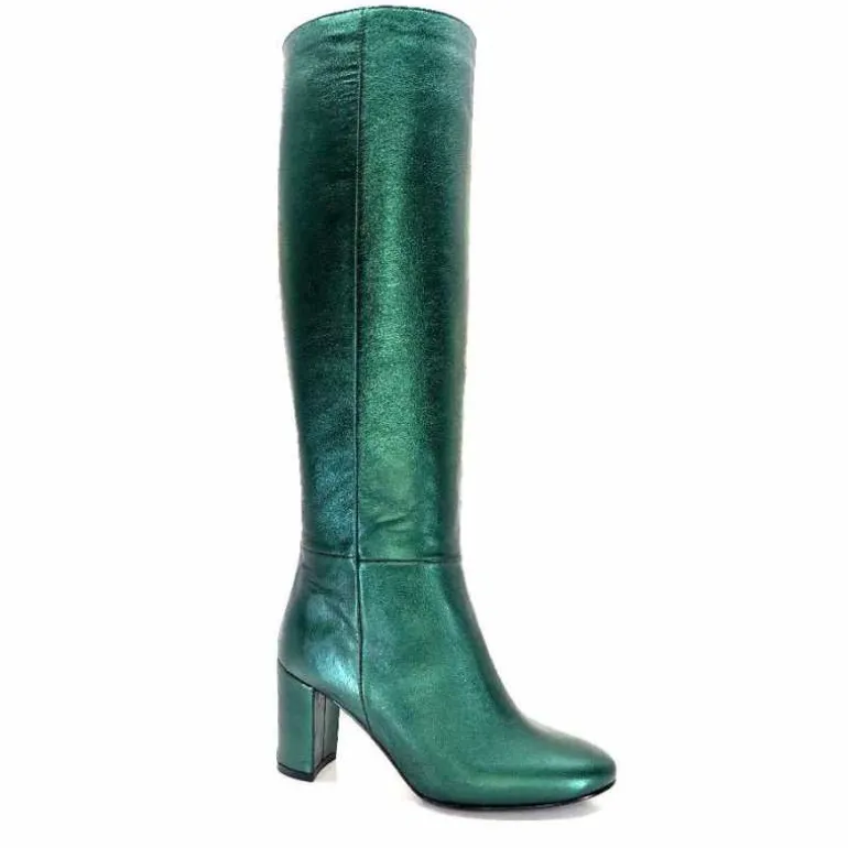 l'arianna Bottes Tube St1689 Cuir Métal Vert Outlet