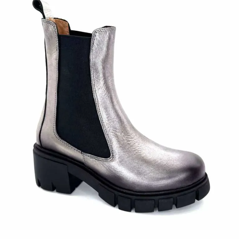 belang Bottines à Talon Ivoire 08112 Cuir Métal Outlet