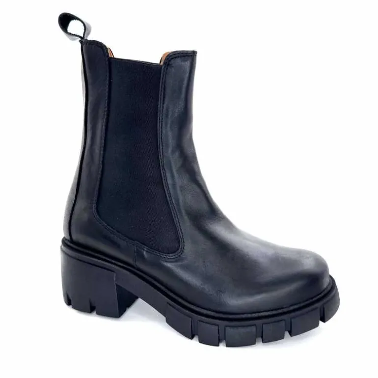 belang Bottines à Talon Ivoire 08112 Cuir Noir Discount