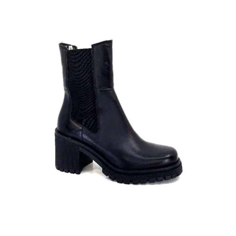 Ivoire0235a Bottines à Talon Ivoire 28110 Cuir Noir Flash Sale