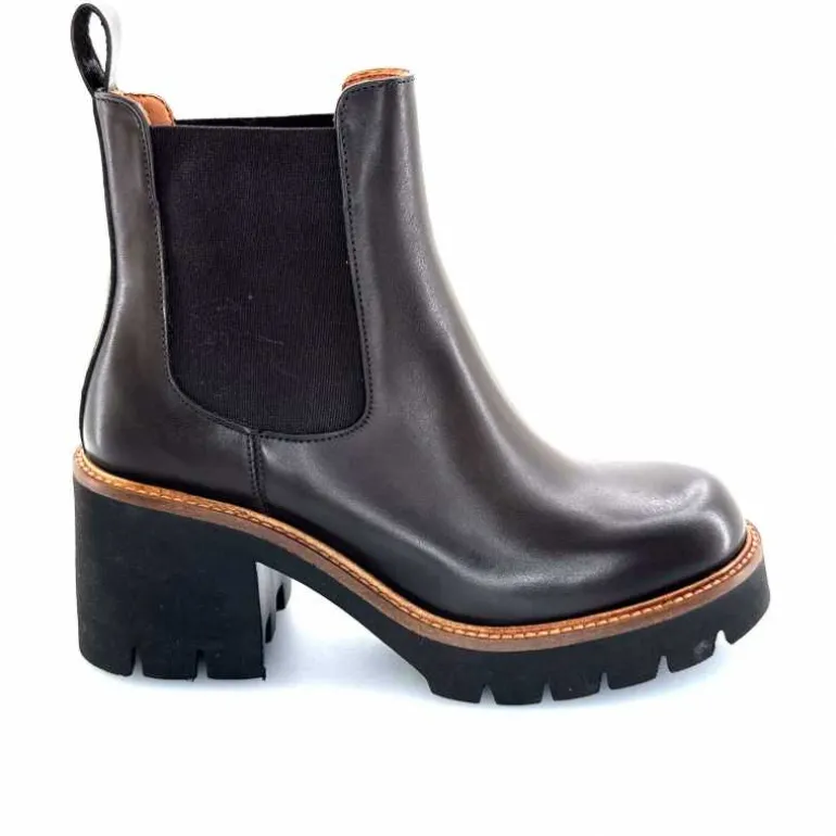 Ivoire0156 Bottines à Talons Ivoire 8751 Carrie Cuir Foncé Marron Shop