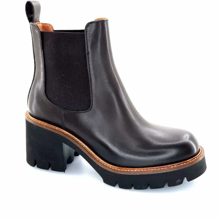 Ivoire0156 Bottines à Talons Ivoire 8751 Carrie Cuir Foncé Marron Shop