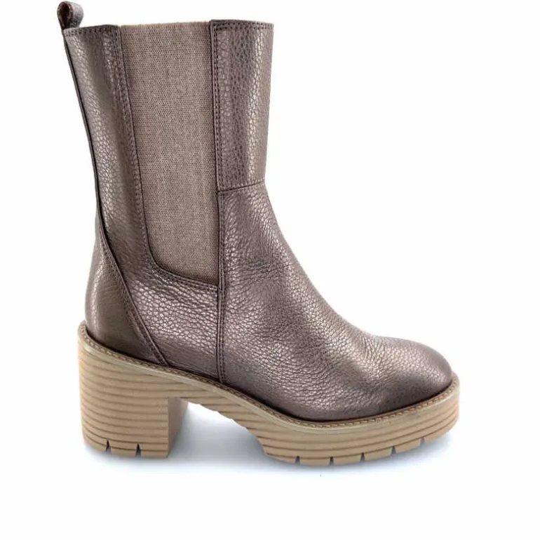 Softwaves Bottines à Talons 8.88.18 Cuir Métal Taupe New