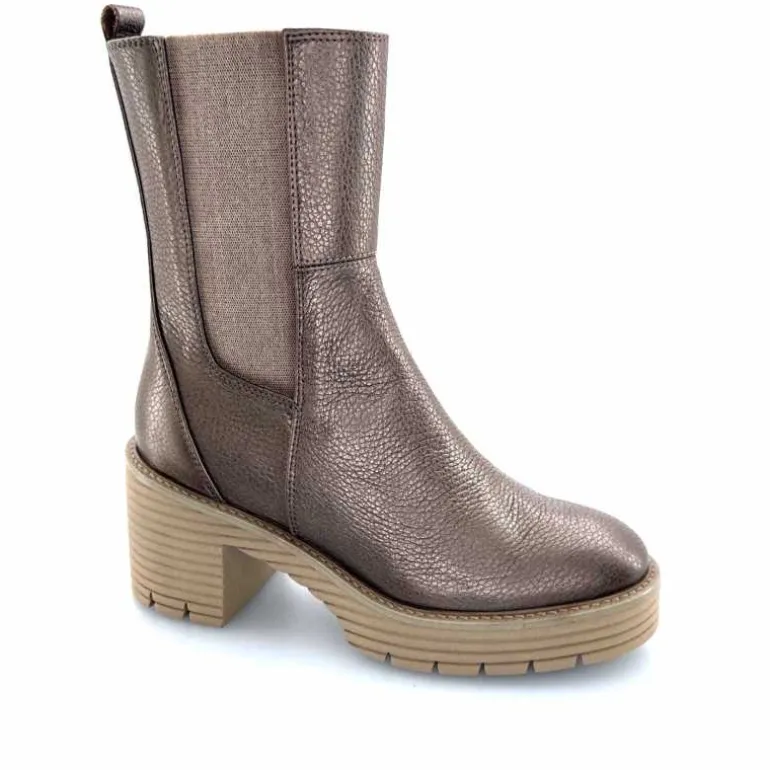 Softwaves Bottines à Talons 8.88.18 Cuir Métal Taupe New