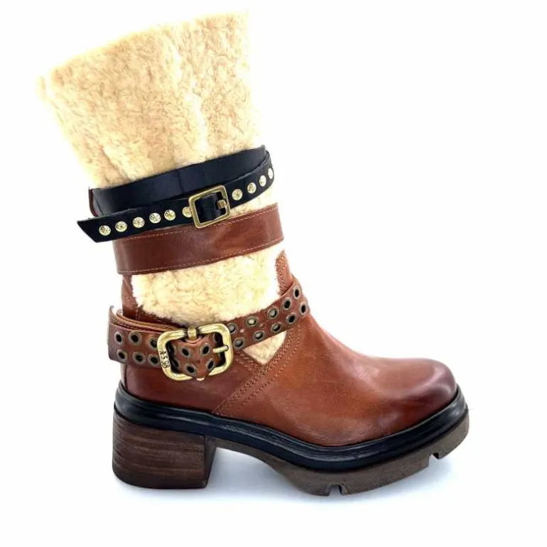 AS 98 Bottines AS98 A89322 Cuir Fourrure Beige Marron Best