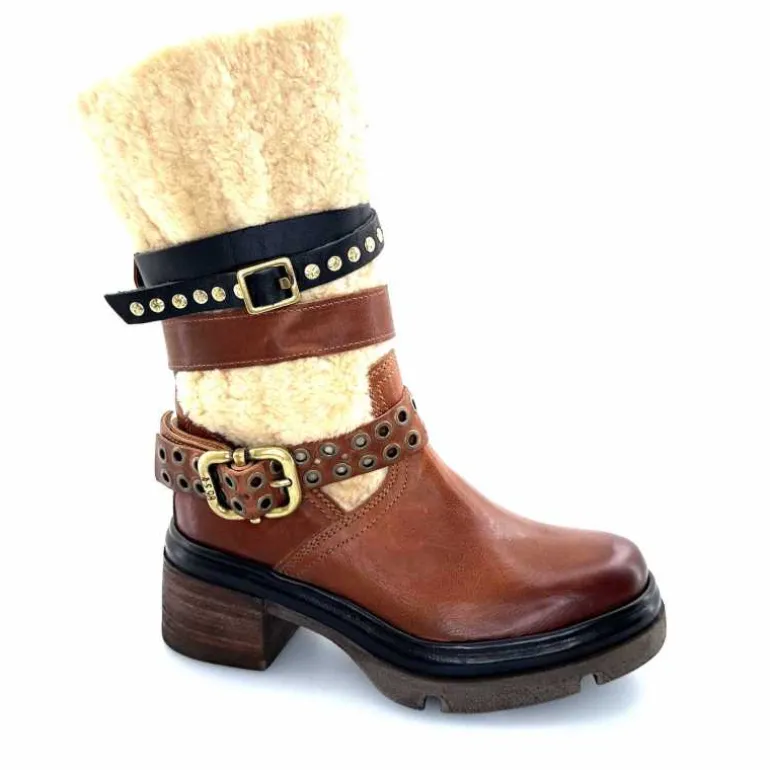 AS 98 Bottines AS98 A89322 Cuir Fourrure Beige Marron Best