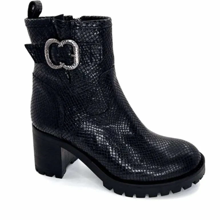 Minka Bottines Bikers à Talons Horace Cuir Snake Noir Sale