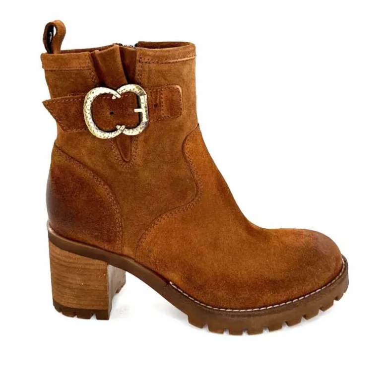 Minka Bottines Bikers à Talons Horace Daim Camel Marron Best