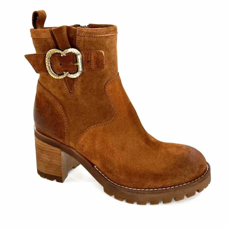 Minka Bottines Bikers à Talons Horace Daim Camel Marron Best