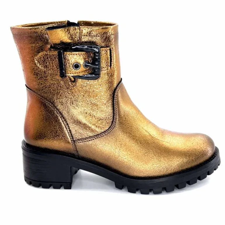 follia dolce Bottines Bikers Ivoire Caici Cuir Bronze Or Sale