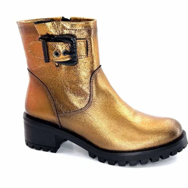 follia dolce Bottines Bikers Ivoire Caici Cuir Bronze Or Sale