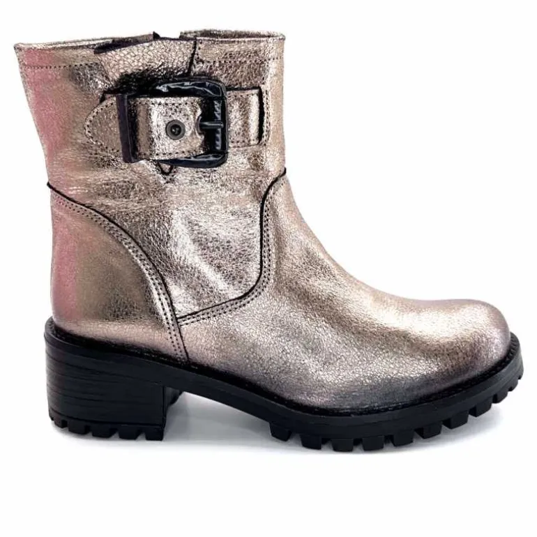 follia dolce Bottines Bikers Ivoire Caici Cuir Métal Gris GrisMétal Store