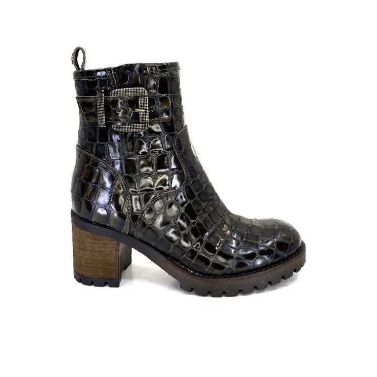 Minka Bottines Bikers Fleur Cuir Coco Meg Marron Outlet