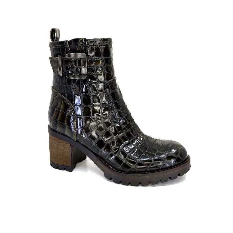 Minka Bottines Bikers Fleur Cuir Coco Meg Marron Outlet