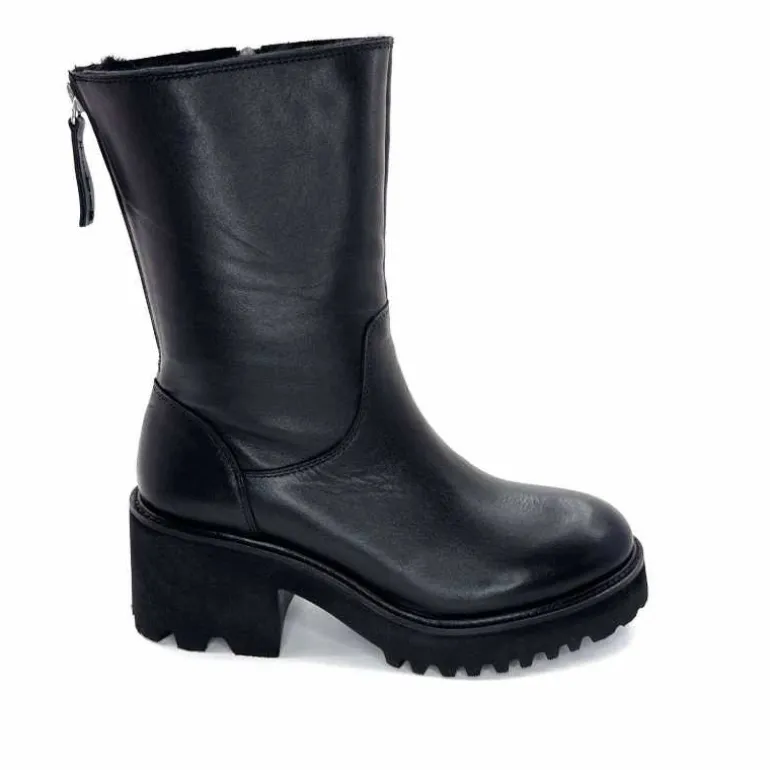 marcha / m.moustafa Bottines Fourrées à Talons Ivoire Evs 2963 Cuir Noir Cheap