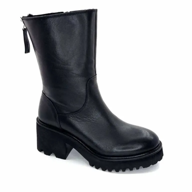 marcha / m.moustafa Bottines Fourrées à Talons Ivoire Evs 2963 Cuir Noir Cheap