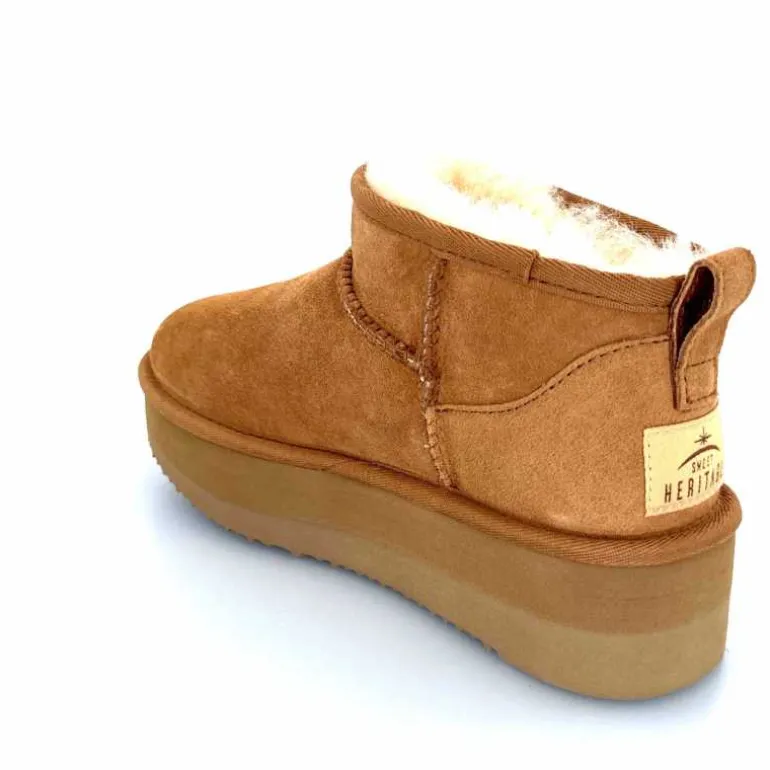 sweet heritage Bottines Fourrées Patineuse Daim Camel Clearance