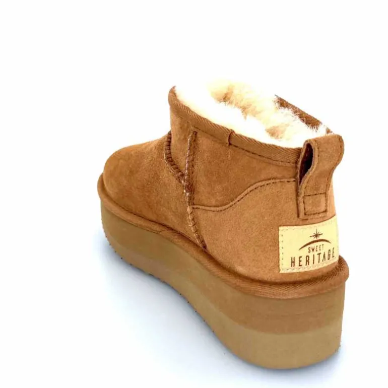 sweet heritage Bottines Fourrées Patineuse Daim Camel Clearance