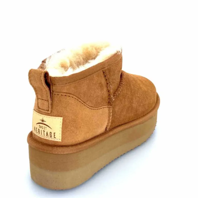 sweet heritage Bottines Fourrées Patineuse Daim Camel Clearance