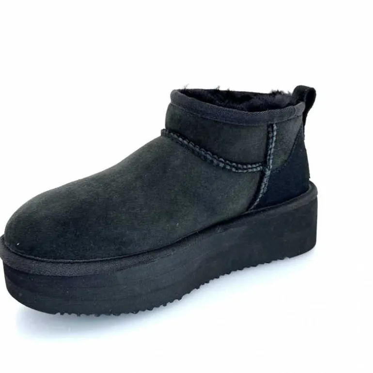 sweet heritage Bottines Fourrées Patineuse Daim Noir Discount