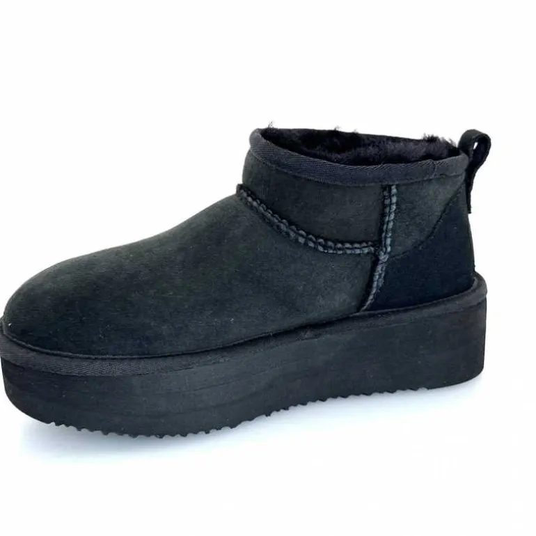 sweet heritage Bottines Fourrées Patineuse Daim Noir Discount