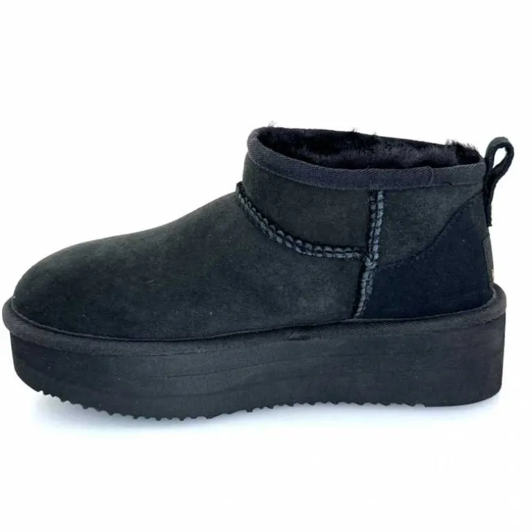 sweet heritage Bottines Fourrées Patineuse Daim Noir Discount