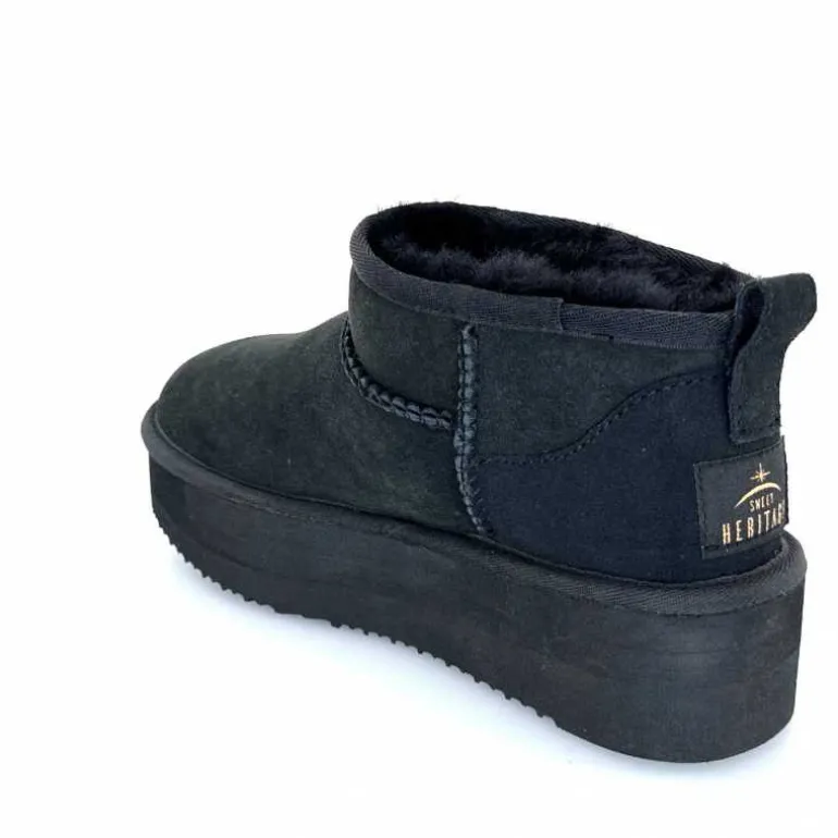 sweet heritage Bottines Fourrées Patineuse Daim Noir Discount