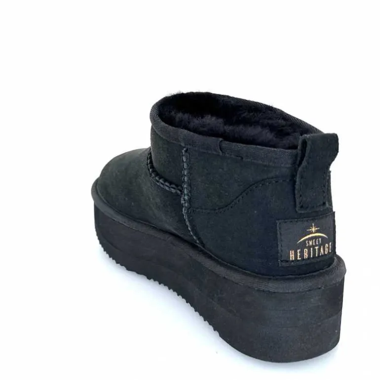 sweet heritage Bottines Fourrées Patineuse Daim Noir Discount