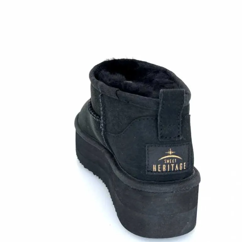 sweet heritage Bottines Fourrées Patineuse Daim Noir Discount