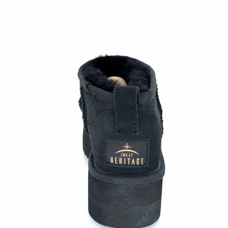 sweet heritage Bottines Fourrées Patineuse Daim Noir Discount