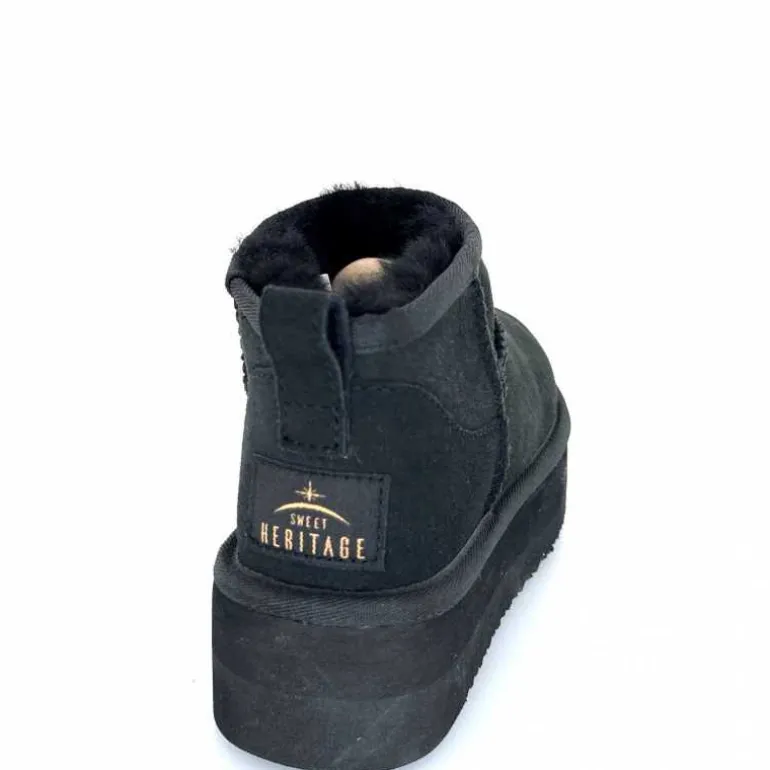 sweet heritage Bottines Fourrées Patineuse Daim Noir Discount