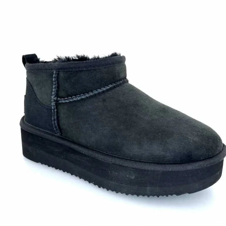 sweet heritage Bottines Fourrées Patineuse Daim Noir Discount